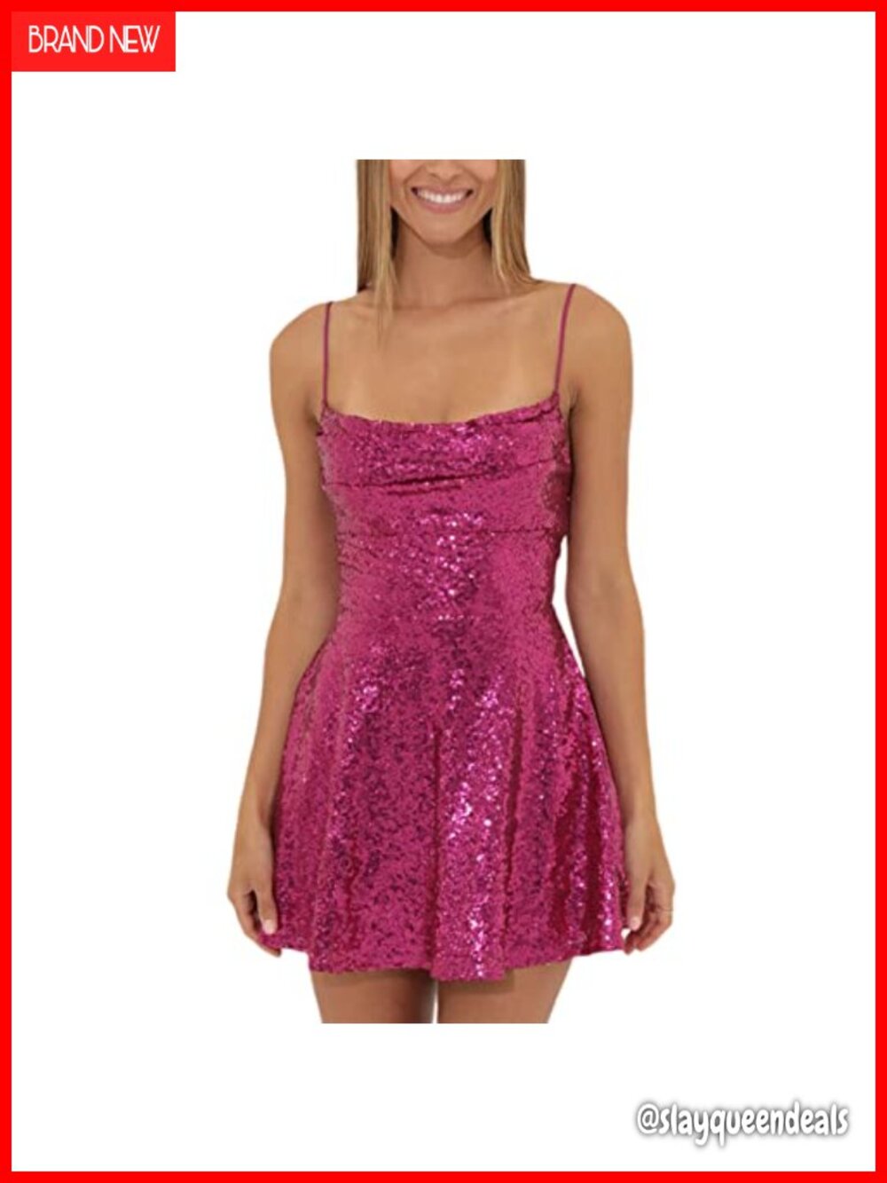 Women's Sparkly Sequin Mini Dress Lace-Up Open Back A-Line Party